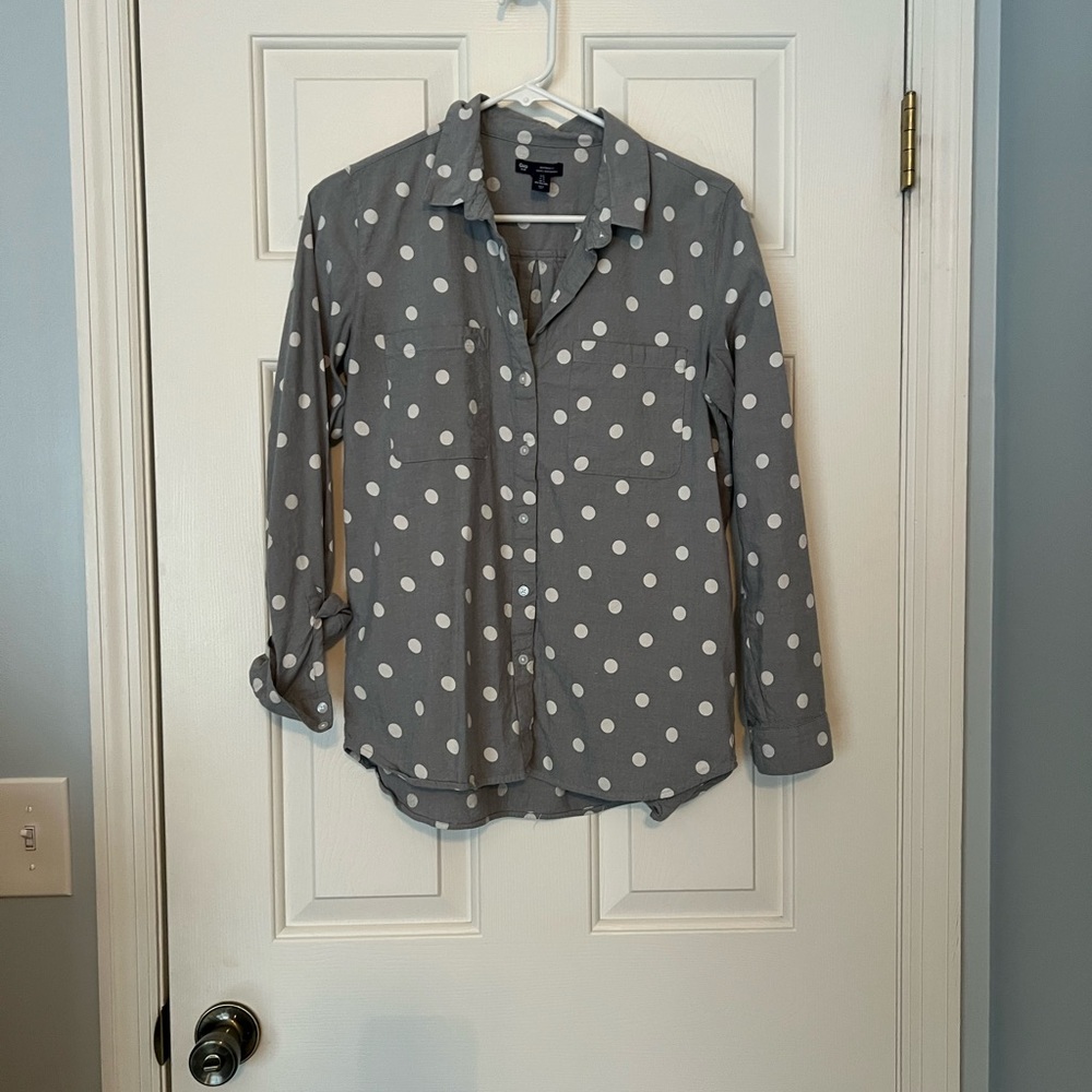 Gray Polka Dot Button-Up Shirt